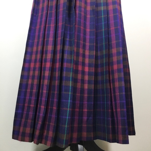 100% Worsted Wool pleated purple pink blue green plaid skirt countryside sz 14 - Picture 3 of 8